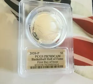 2020-P $1 Basketball Hall of Fame Proof Silver Dollar FDOI PCGS PR70DCAM - Picture 1 of 2