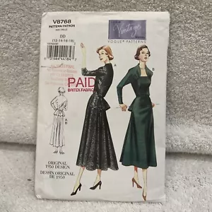 Uncut Discontinued Vintage 1950 Vogue Design Pattern V8768 Misses Sz 12-18 - Picture 1 of 7