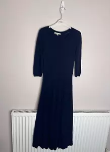 Seasalt Folksong Dress 10 Navy Knitted Midi Dress Pleated 3/4 Sleeve Wool - Picture 1 of 9