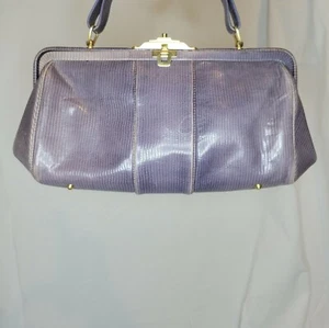 Light Purple Via Spiga Leather Frame Clutch With Gold Accent - Picture 1 of 4