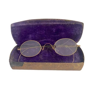 Wire Rim Spectacles Granny Glasses Gold Clear Oval Vintage GOCO Hinge Metal Case - Picture 1 of 17