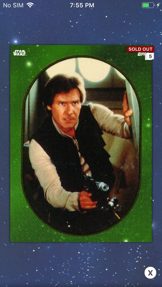 Topps Star Wars Digital Card Trader Green Sticker Art 1 Overall Han Insert Award - Image 1 of 1