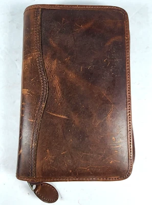 Temporizador de día Navegador Planificador Cuero Marrón Socorro 6 Anillos Cremallera Organizador 5"X8.5" Foto 1 de 4