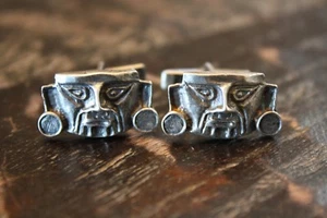 Vtg 925 Sterling Silver Mayan Mask Or Chimu Mask Peru/Pena Cufflinks 10.4g GUC - Picture 1 of 13