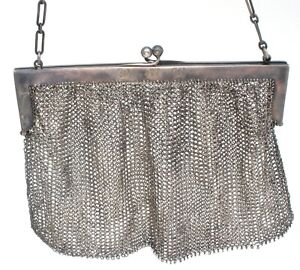 Antique Sterling Silver Mesh Chain Purse Handbag Bessie M Horner Monogrammed