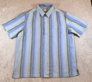 Breakwater 100% Linen Shirt Men's Size L Large Button Up Blue Green Stripe - Picture 1 of 14