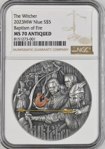 2023 Niue The Witcher Book Series Baptism of Fire 2oz NGC 70 Silver Coin - Picture 1 of 6