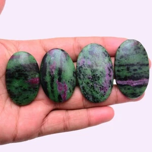 4 Pcs Natural Ruby Zoisite 45mm-50mm Untreated Oval Cabochon Loose Gemstones Lot - Picture 1 of 7