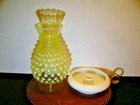 FENTON ANTIQUE VASELINE GLASS HOBNAIL OPALESCENT FAIRY LAMP, LIMITED EDITION