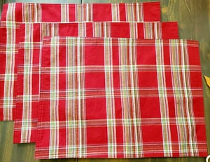 Christmas Cloth Placemat set 3 Discontinued Red Plaid 19x13" Gold Metalic Target - Picture 1 of 8