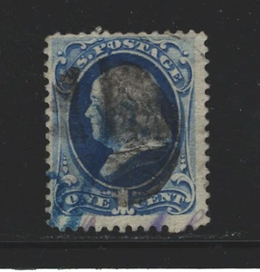us scott #156 1 cent benjamin franklin used hinged ultramarine 1873 (lot-69) - Picture 1 of 2
