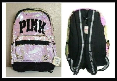 BLING Victoria Secret Pink IRIDESCENT RAINBOW CAMPUS BACKPACK BOOK BAG CARRY ON - Image 1 of 4