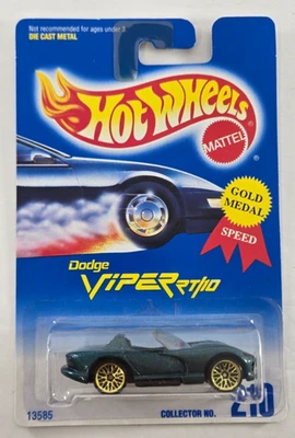 Tarjeta azul Hot Wheels 1991 #210 Dodge Viper No. 210 verde azulado con rueda de encaje dorado 13585 Foto 1 de 4