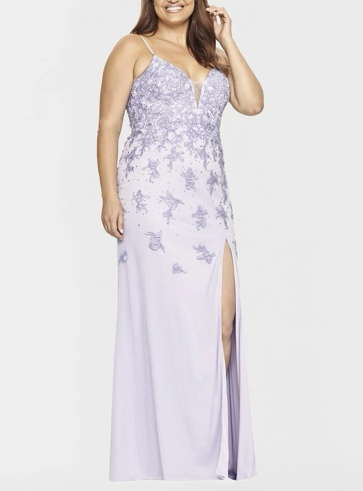 Vestido Faviana Bordado 12W Floral Lila Pierna Abertura Sin Mangas Vestido Formal Nuevo con Etiquetas Foto 1 de 4