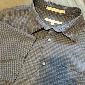 Men’s Perry Ellis Medium Blue Button Up Shirt Short Sleeve Front Pocket - Picture 1 of 6