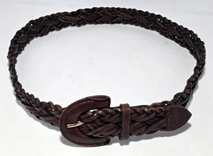 Vintage 33" geflochtener brauner Ledergürtel mit einer lederbezogenen Schnalle - Unisex - Bild 1 von 8