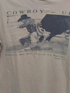 Cowboy Up Mens T Shirt Size M. Pale Yellow Short Sleeves Stretchy Bull - Picture 1 of 5