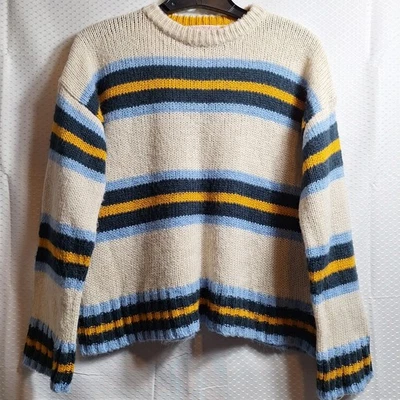 URBAN OUTFITTERS 90s Estilo Y2K Grueso Acogedor Tejido Suéter Talla S Rayas Holgado Cuadrado Foto 1 de 4