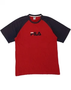 FILA Mens Graphic T-Shirt Top IT 52/54 Large Red Colourblock Cotton BS10 - Picture 1 of 3