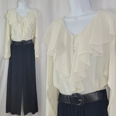 Vtg Carol Anderson Jumpsuit w Cream Blouse Bodice w Collar & Black Pants Size 12 - Image 1 of 4