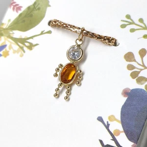 Ciondolo Pietra Nascita Novembre Oro 14K Piccolo Ragazzo Figlio Cubic Zirconia Zirconi .75" - Foto 1 di 9