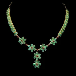 925 Sterling Silver Necklace Oval Emerald 6x4mm Ruby Flower Gemstone Jewelry 17 - Picture 1 of 13