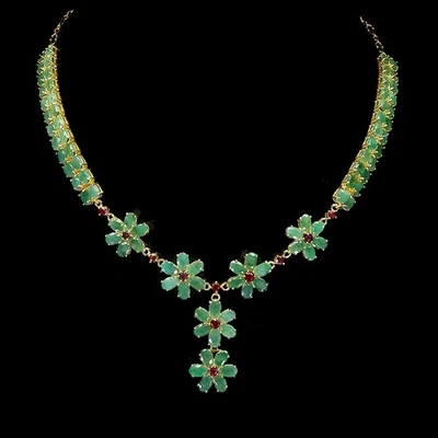 925 Sterling Silver Necklace Oval Emerald 6x4mm Ruby Flower Gemstone Jewelry 17 - Image 1 of 4