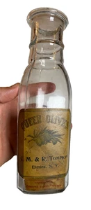 Antico vaso bottiglia etichetta TOMPKINS 1890 olive oliva Elmira New York NY - Foto 1 di 24