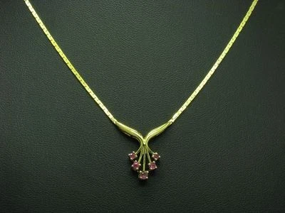 925 Argento Sterling Collier con Rubino Ricoperto/Placcato Oro / Vero / 5,4g - Immagine 1 di 3