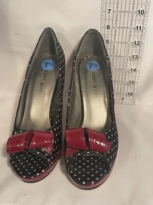 Madden Girl Kiarra Womens Shoes Size 7.5 Black Red Polka Bow Peeptoe Stiletto - Image 1 of 4