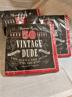 Premium Quality Vintage Dude Aged 50 Years  3 PACKAGES.    16-3ply Lunch Napkins - Image 1 of 4
