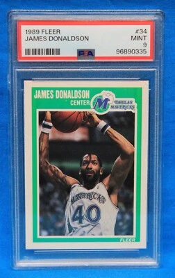 1989 FLEER # 34 James Donaldson PSA 9 MINT # 96890335  DALLAS MAVERICKS !!! - Image 1 of 2