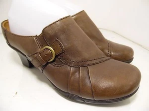 Earth Spirit Classics Brown Leather Clogs Heels Buckle Slip On Womens Size 9 - Picture 1 of 7