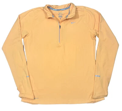 NIKE DRI FIT 1/4 zip shirt womens LARGE yellow orange long sleeve thumb holes - Image 1 of 4
