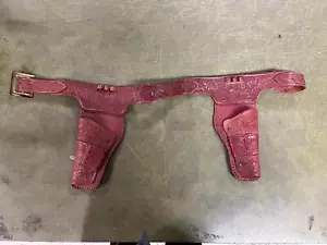 Vintage 1970s Dual Rubber Cap Shooting Toy Leather Holster Left And Right - Picture 1 of 7