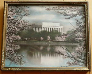 JAPANESE CHERRY TREES BUCKINGHAM WASHINGTON DC HAND COLORED PHOTOGRAPH LANDSCAPE - Picture 1 of 12