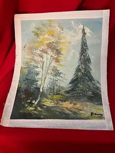 Vintage Oil On Loose Canvas Spring Woods Forest Mountain Scene Artist Signed - Picture 1 of 5