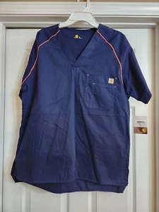 Carhartt Mens Navy W/ Orange Piping Scrub Tops Size M. Uniform Medical Nursing - Picture 1 of 3