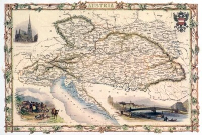 1800'S MAP AUSTRIA VIENNA HUNGARY BOHEMIA POSTER REPRODUCTION - Image 1 of 3