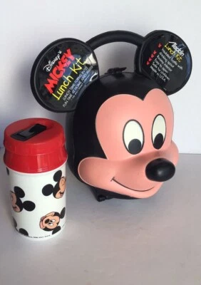 Disney Mickey Mouse Head Lunch Box Kit with Thermos Flask Aladdin Industries New