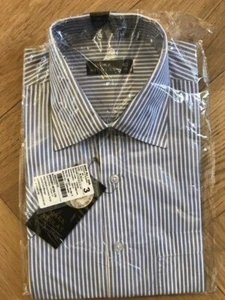 Mens Mark Nicolas blue striped short sleeved shirt 15 1/2 " collar 38-39 chest - Picture 1 of 1