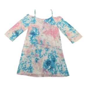 Love Fire Dress Girls Small Blue Pink Cold Shoulder Tie-Dye Dress - Picture 1 of 1