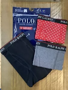 POLO RALPH LAUREN 3PK CLASSIC COTTON BRIEFS BOY L(14-16)GRAY/BLACK/RED W/ANCHORS - Picture 1 of 5