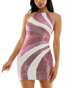 B DARLIN Juniors' Sequin-Design Sleeveless Bodycon Dress White/Pink $79 - Picture 1 of 3