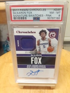 17-DeAaron Fox Panini Chronicles Pink Signatures Swatches Auto Card#d/49 PSA 8