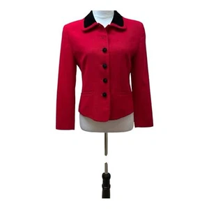 Talbots Red Velvet Collar 100% Wool Winter Office Blazer Size 2P - Picture 1 of 11
