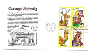 2390-93 Carousel Animals, Aristocrat Cachets, block of 4 FDC - Picture 1 of 1
