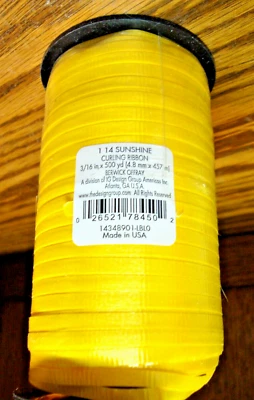 1 Spool Berwick SUNSHINE Yellow Curling Ribbon 3/16” X 500 Yards Made USA   AA10 - Image 1 of 2