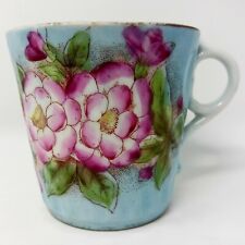 Antique Victorian 1800s Gilded Floral Moustache Cup Flowers Mug Hand Painted