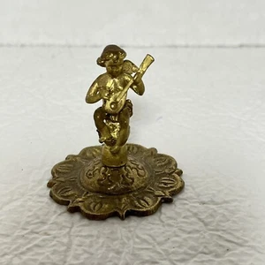 Miniature Brass Angel Figurine Playing Mandolin 2” On Base Read - Picture 1 of 3